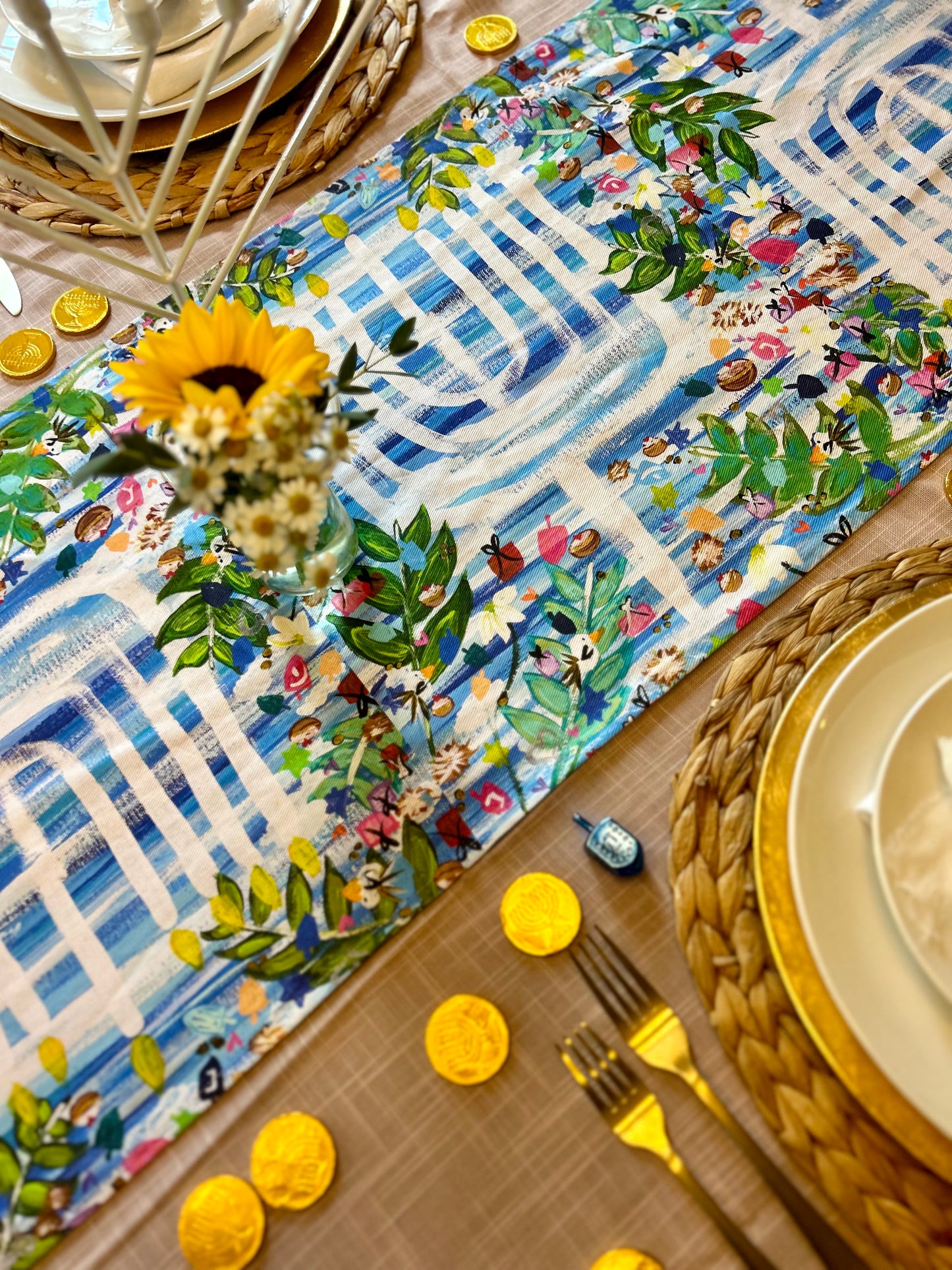 Hanukkah Garden Party Table Runner