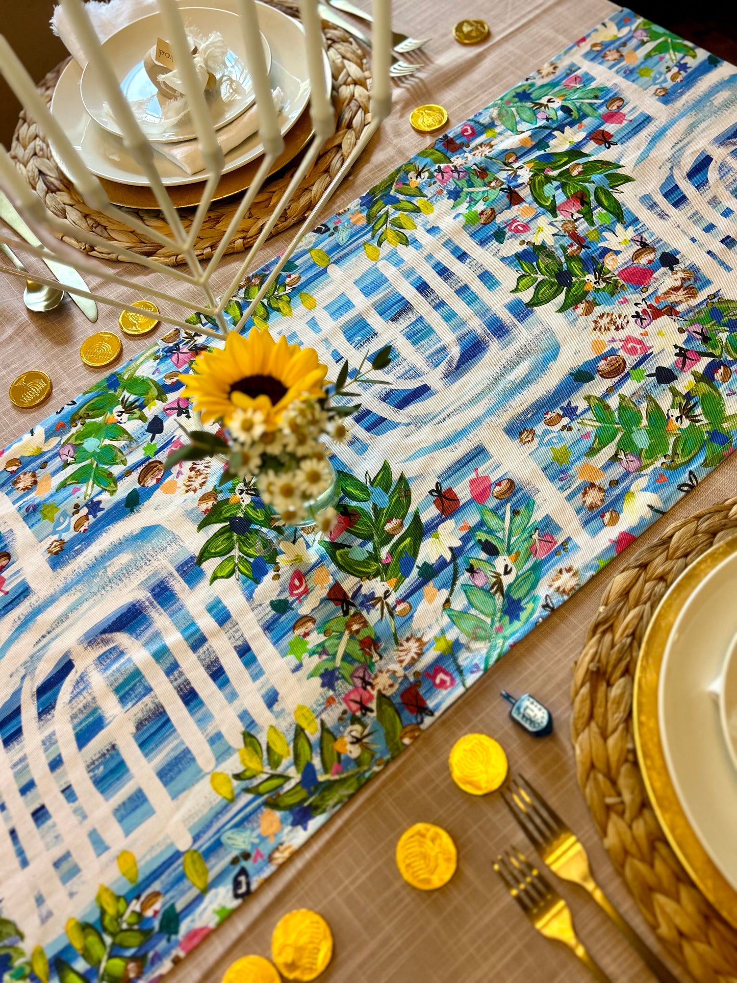 Hanukkah Garden Party Table Runner