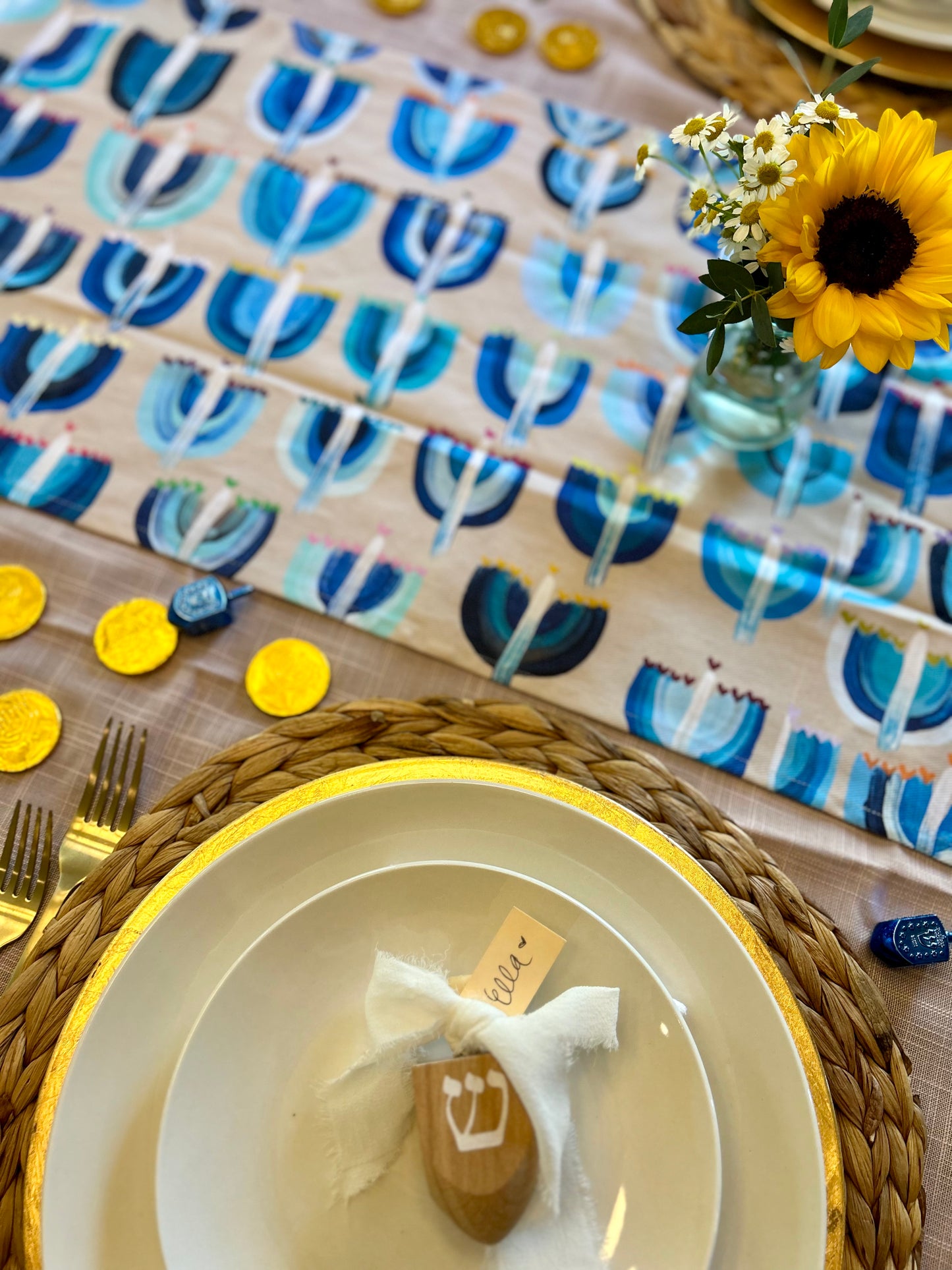 Blue Menorahs | Table Runner