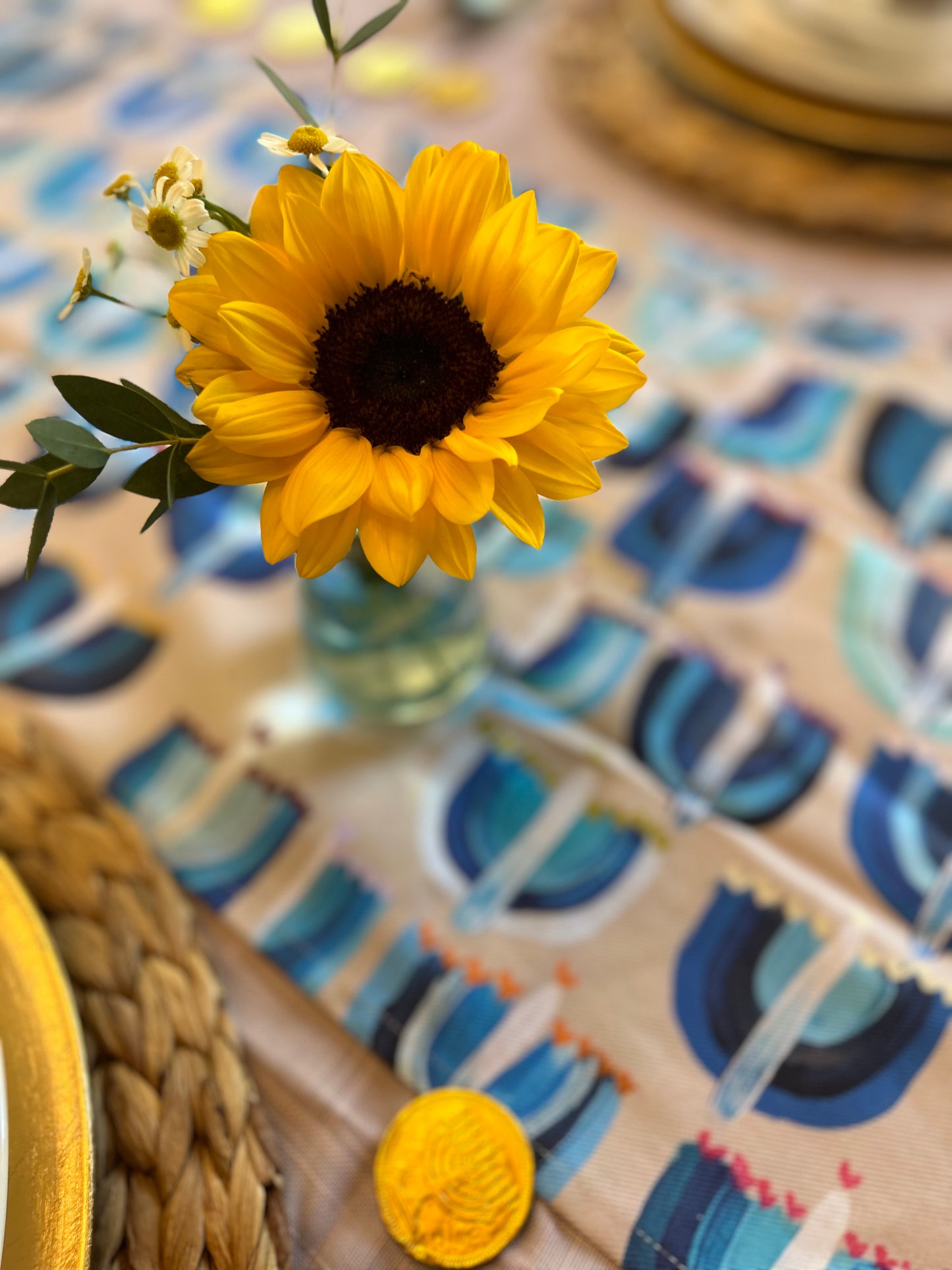 Blue Menorahs | Table Runner