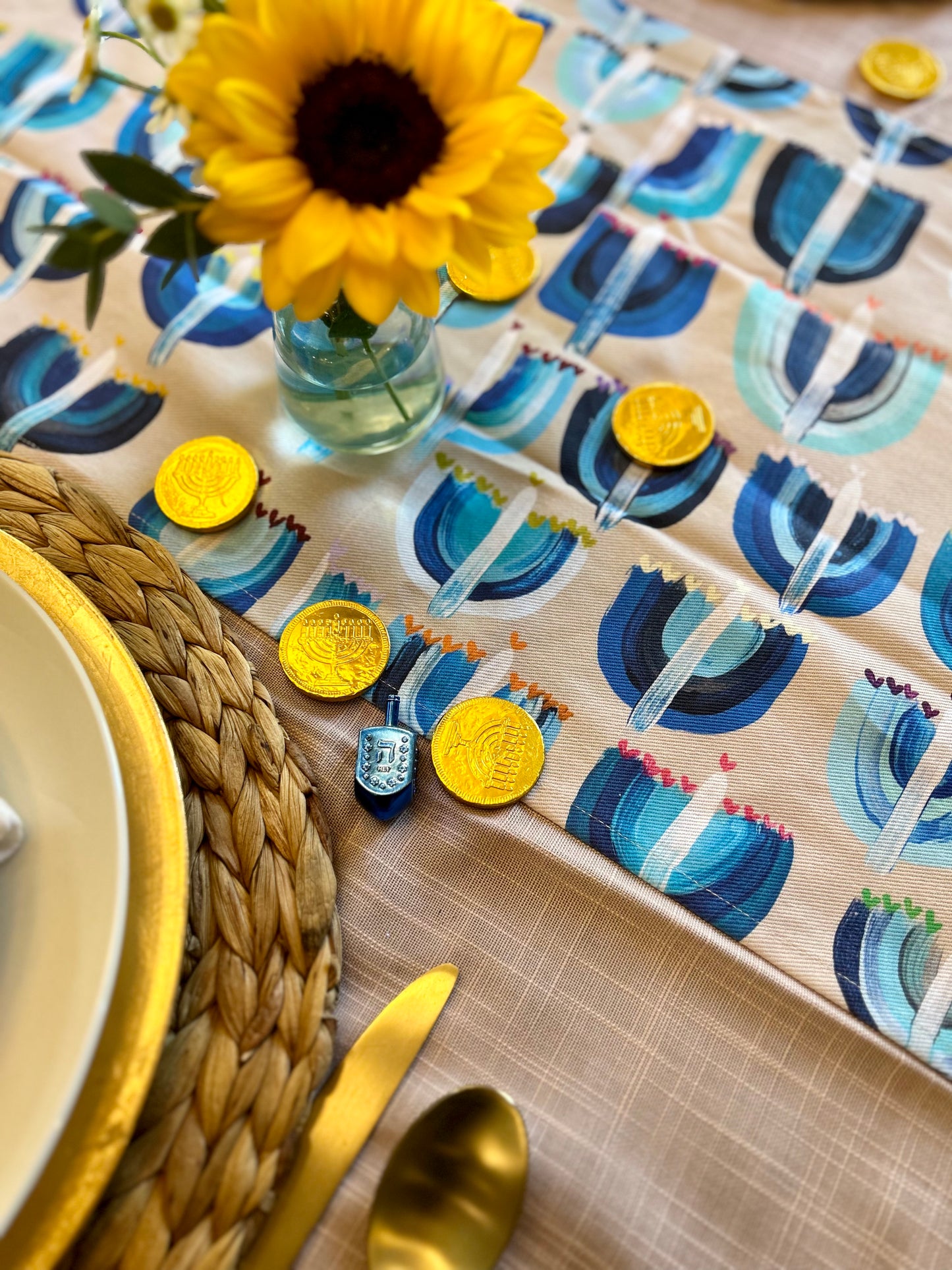 Blue Menorahs | Table Runner