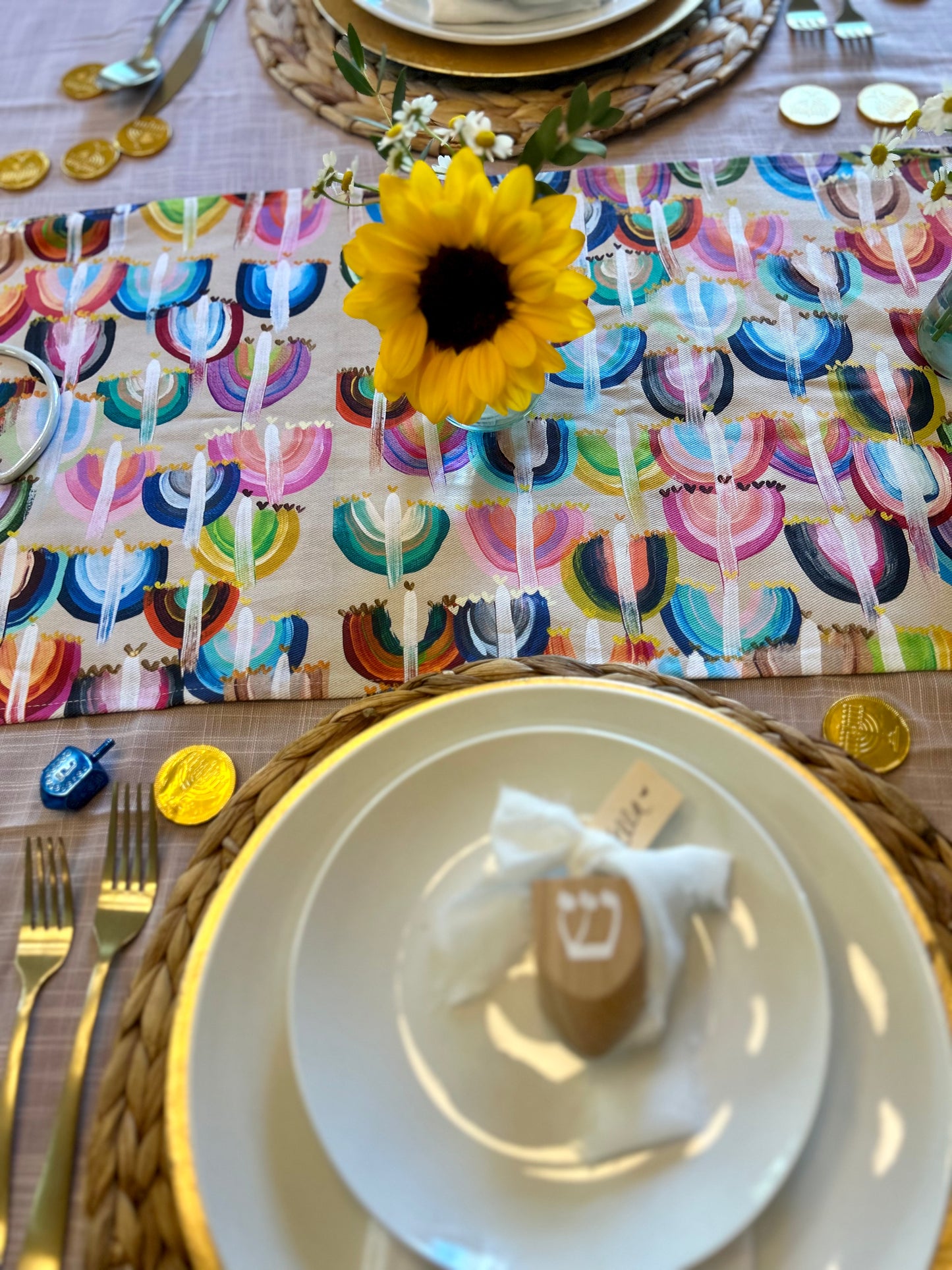 Rainbow Menorahs | Table Runner