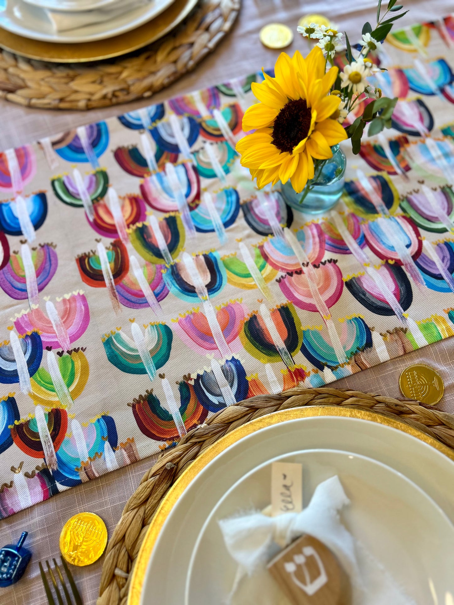 Rainbow Menorahs | Table Runner