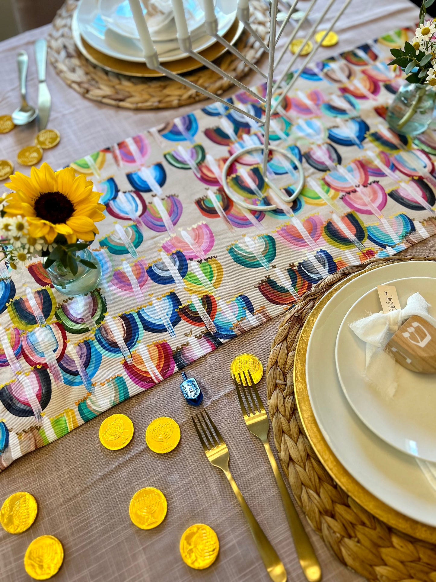 Rainbow Menorahs | Table Runner