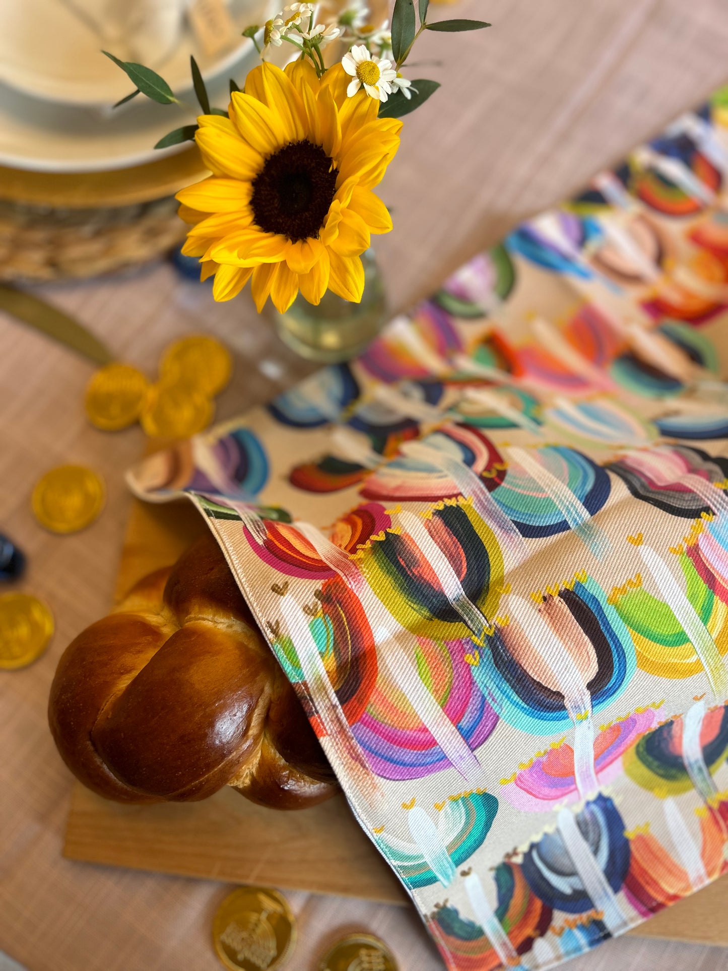 Rainbow Menorahs Challah Cover