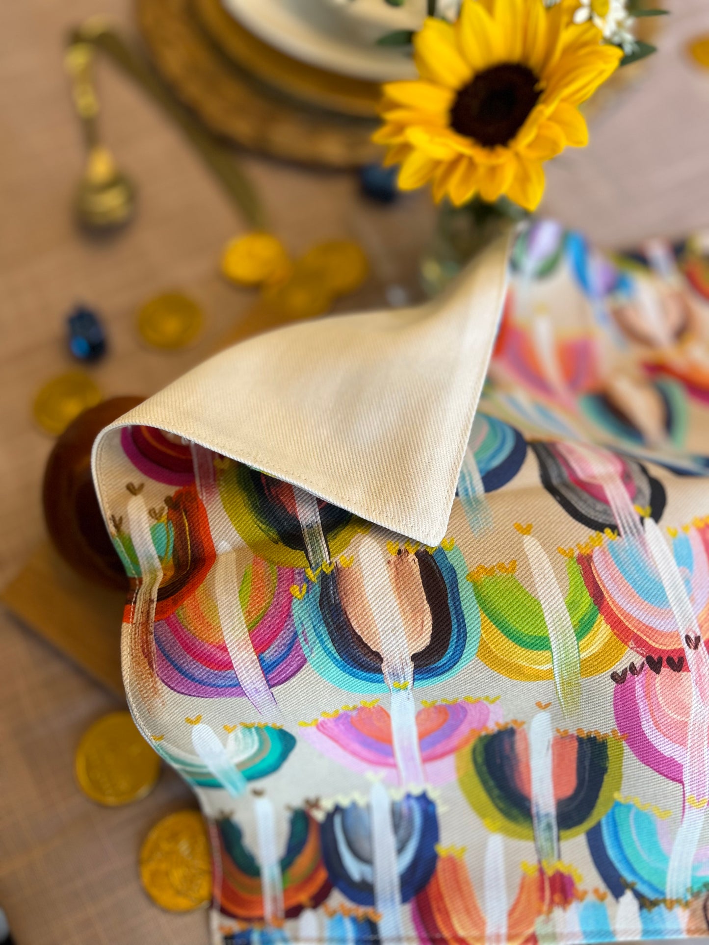 Rainbow Menorahs Challah Cover