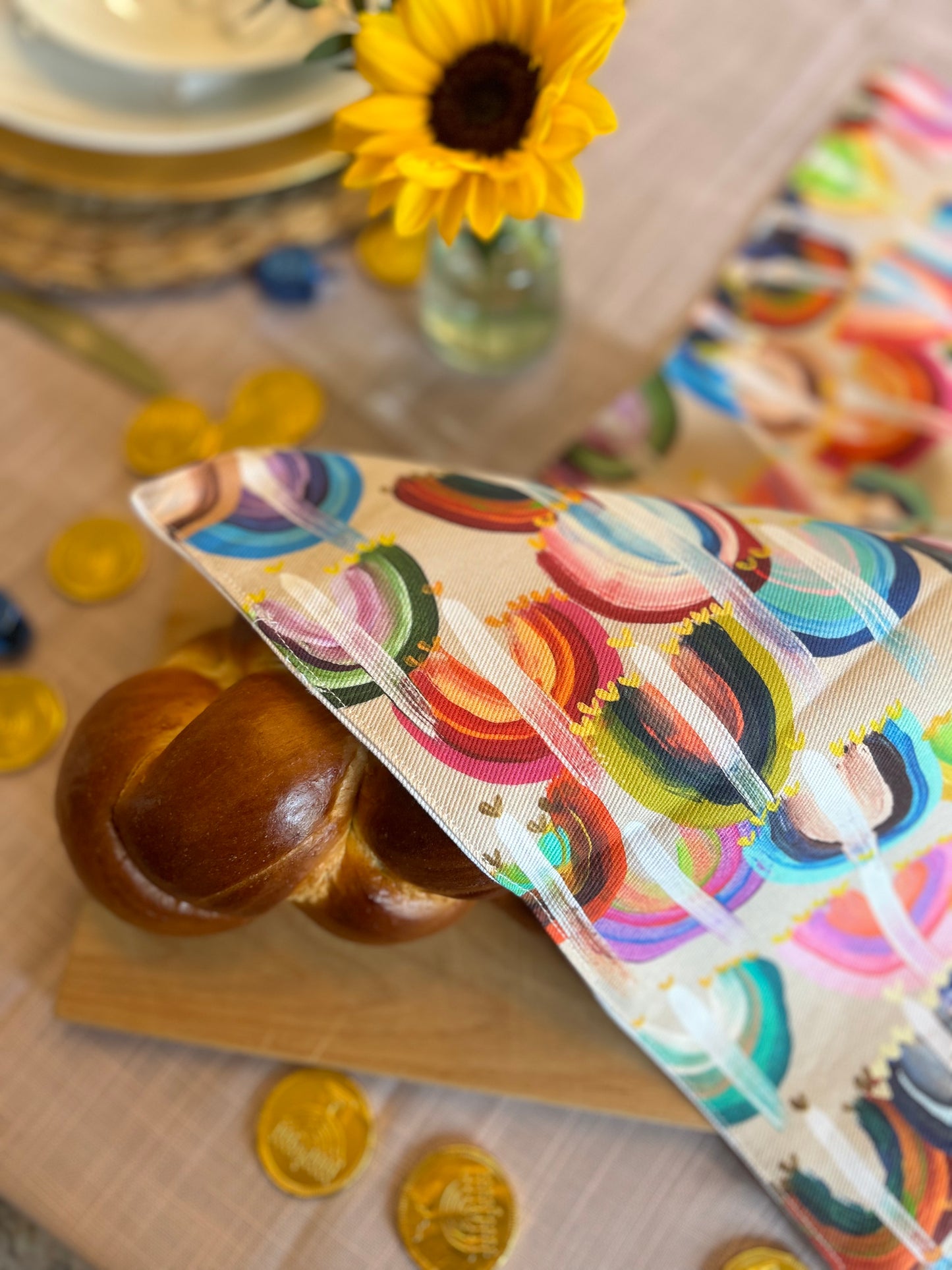 Rainbow Menorahs Challah Cover