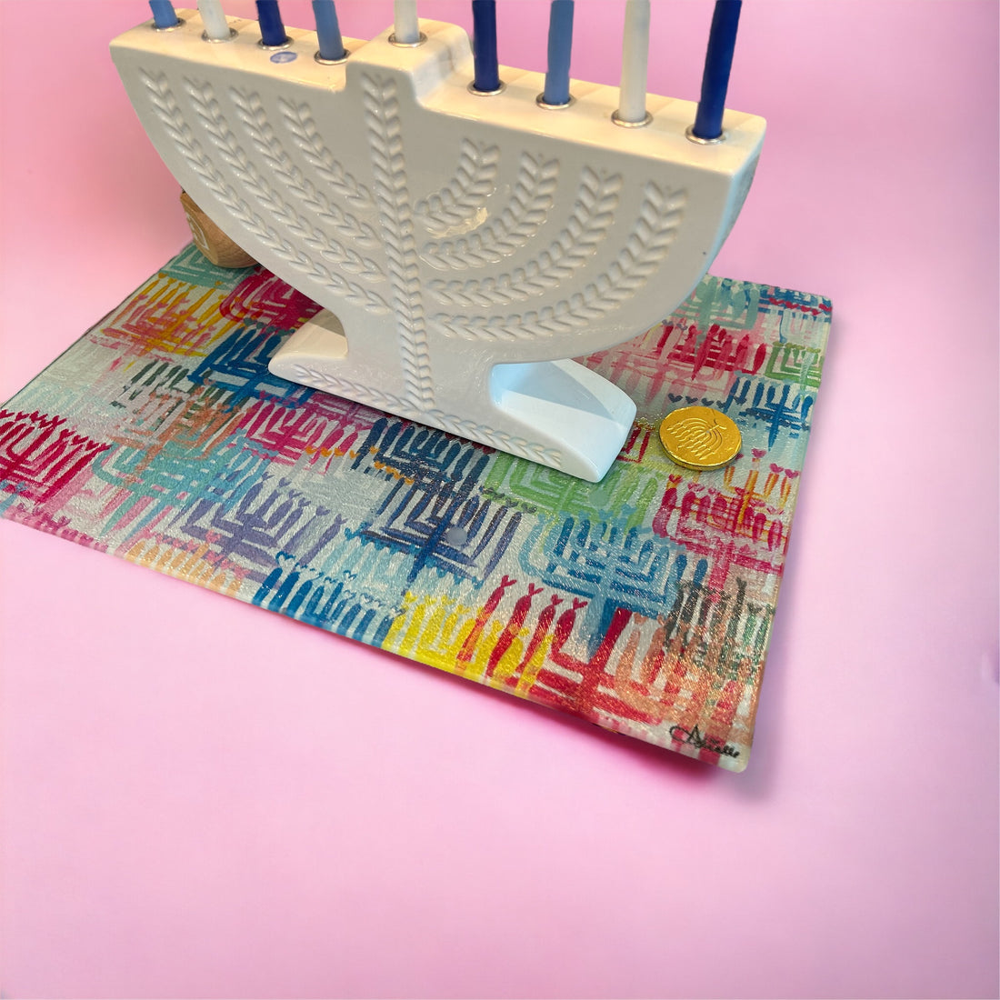 Heart Menorahs Glass Drip Tray
