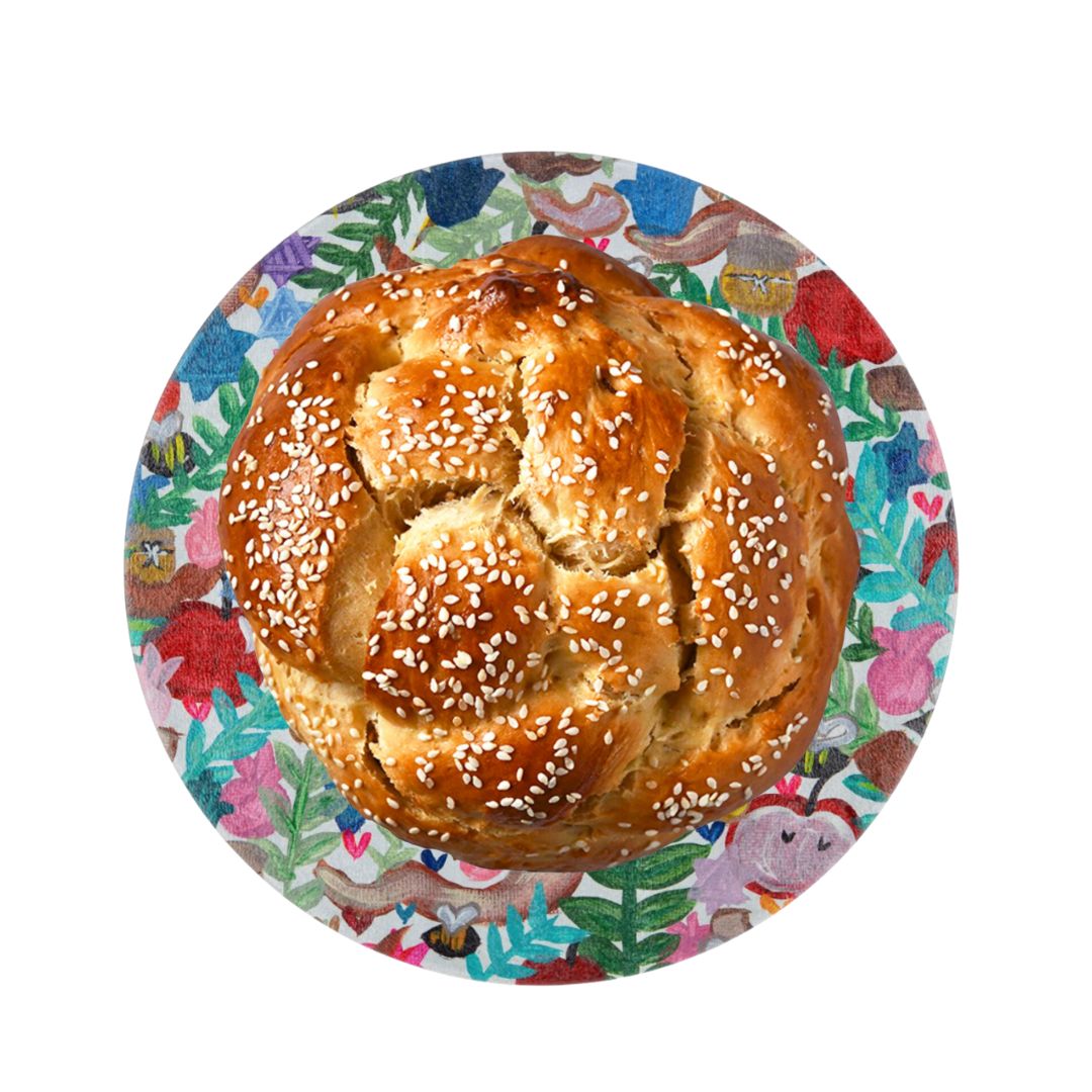 Everything Rosh Hashanah Round Glass Challah Tray