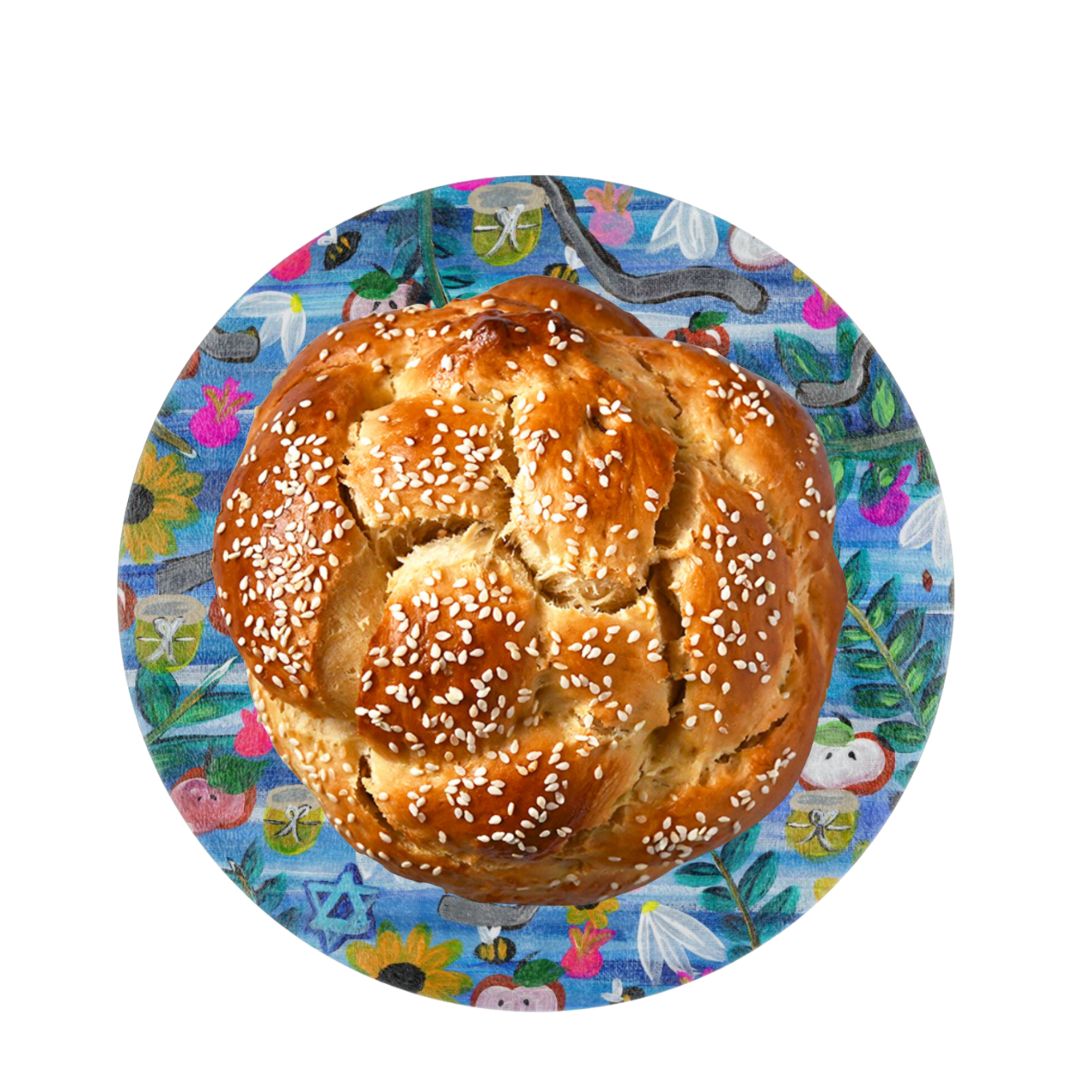 Rosh Hashanah Garden Party glass challah board