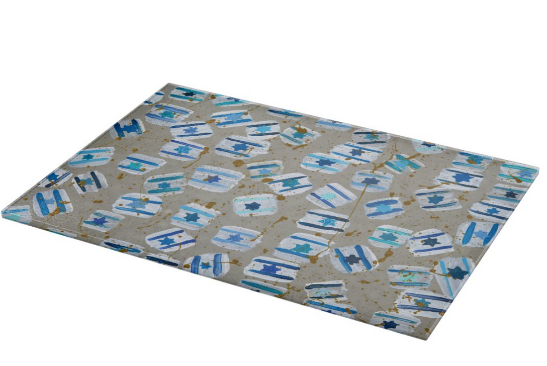 Israel Flag Gold Splatter Glass Tray