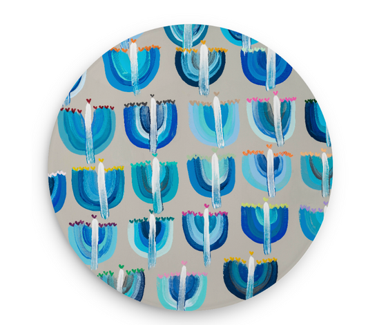 Blue Menorahs | Centerpiece Glass Serving Dish Platter