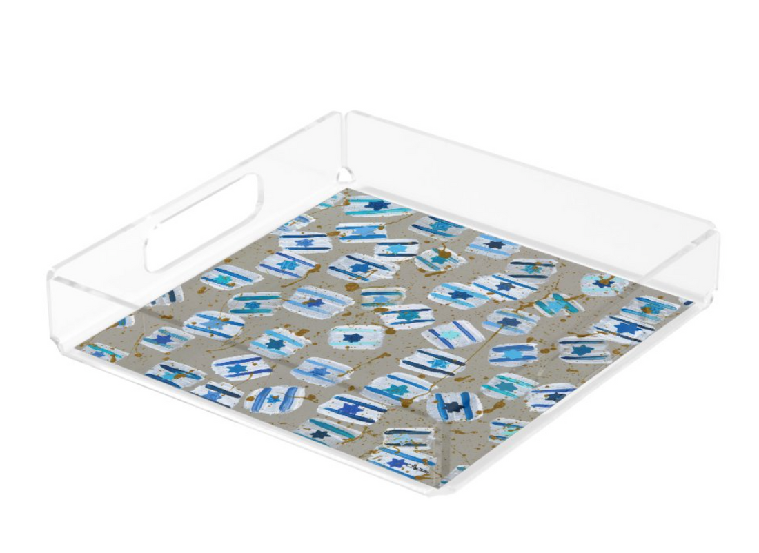 Israel Flag Gold Splatter Acrylic Tray