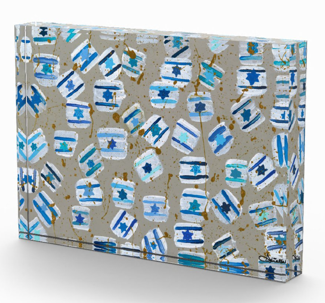 Israel Flag Gold Splatter | Acrylic Art Block