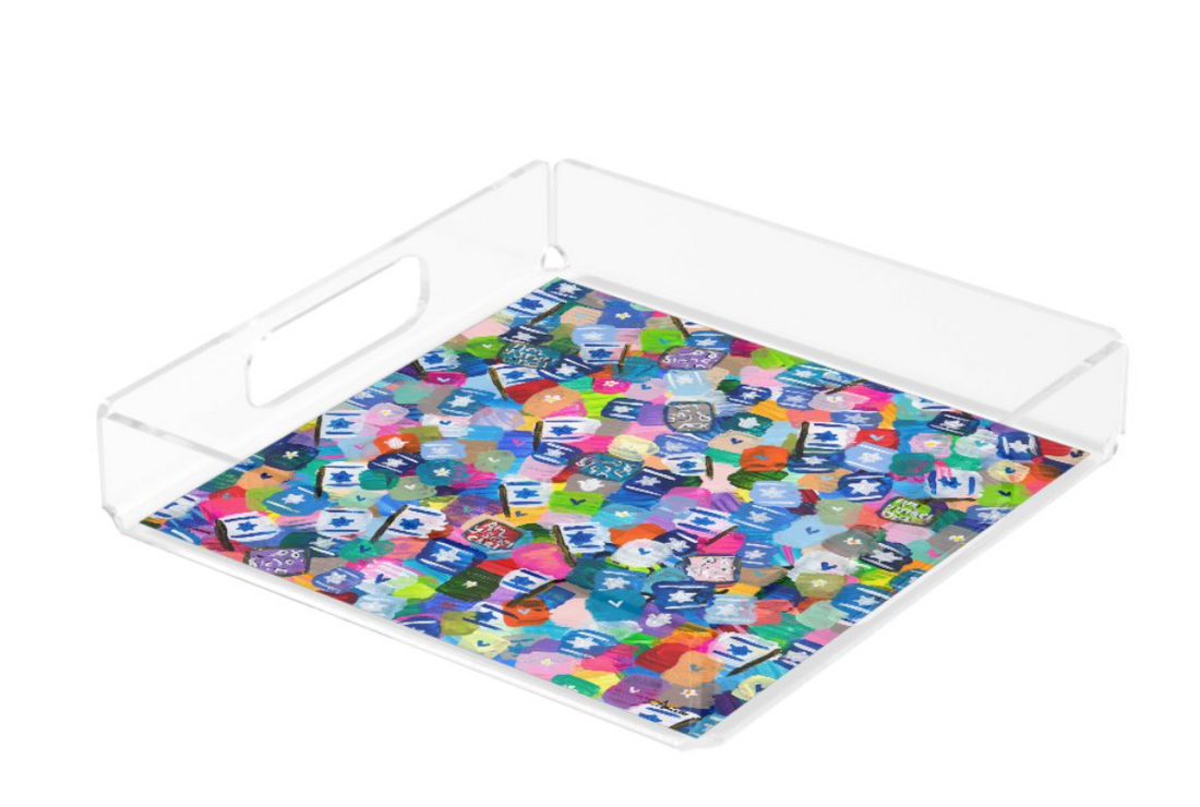 Rainbow Israel Flags Acrylic Matzah Tray
