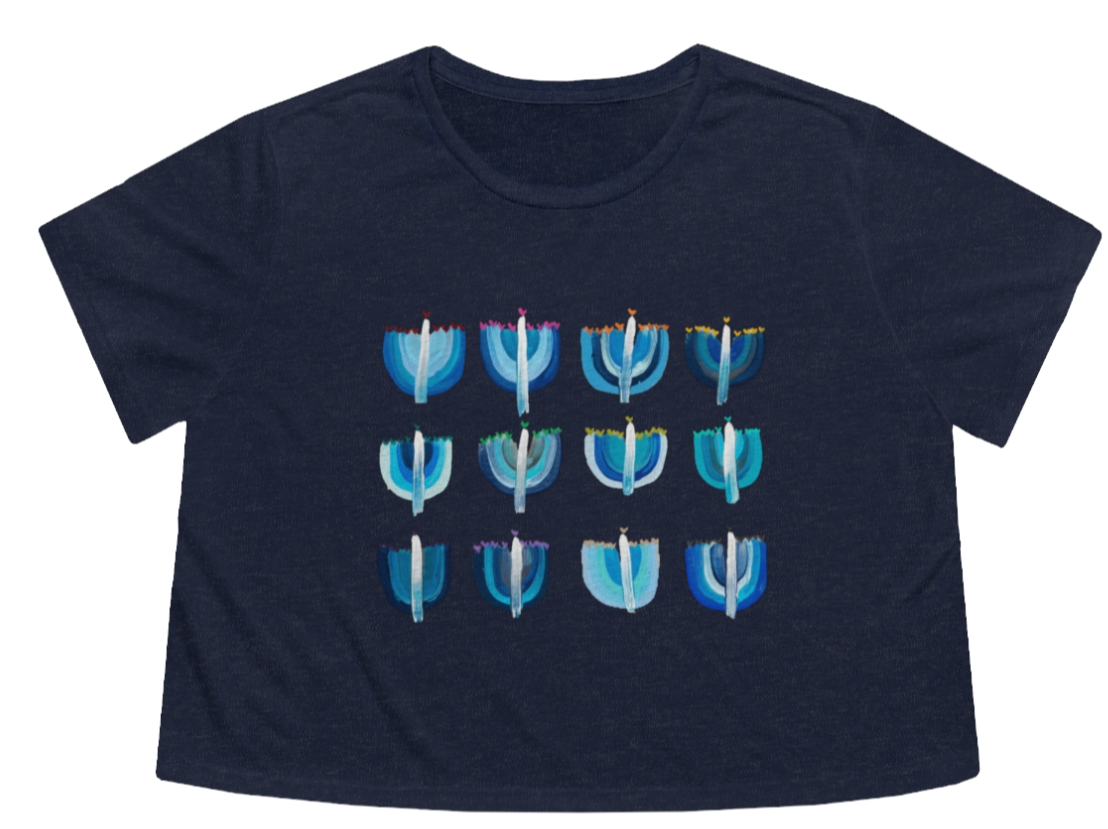 Blue Menorahs Hanukkah | Flowy Cropped Tee