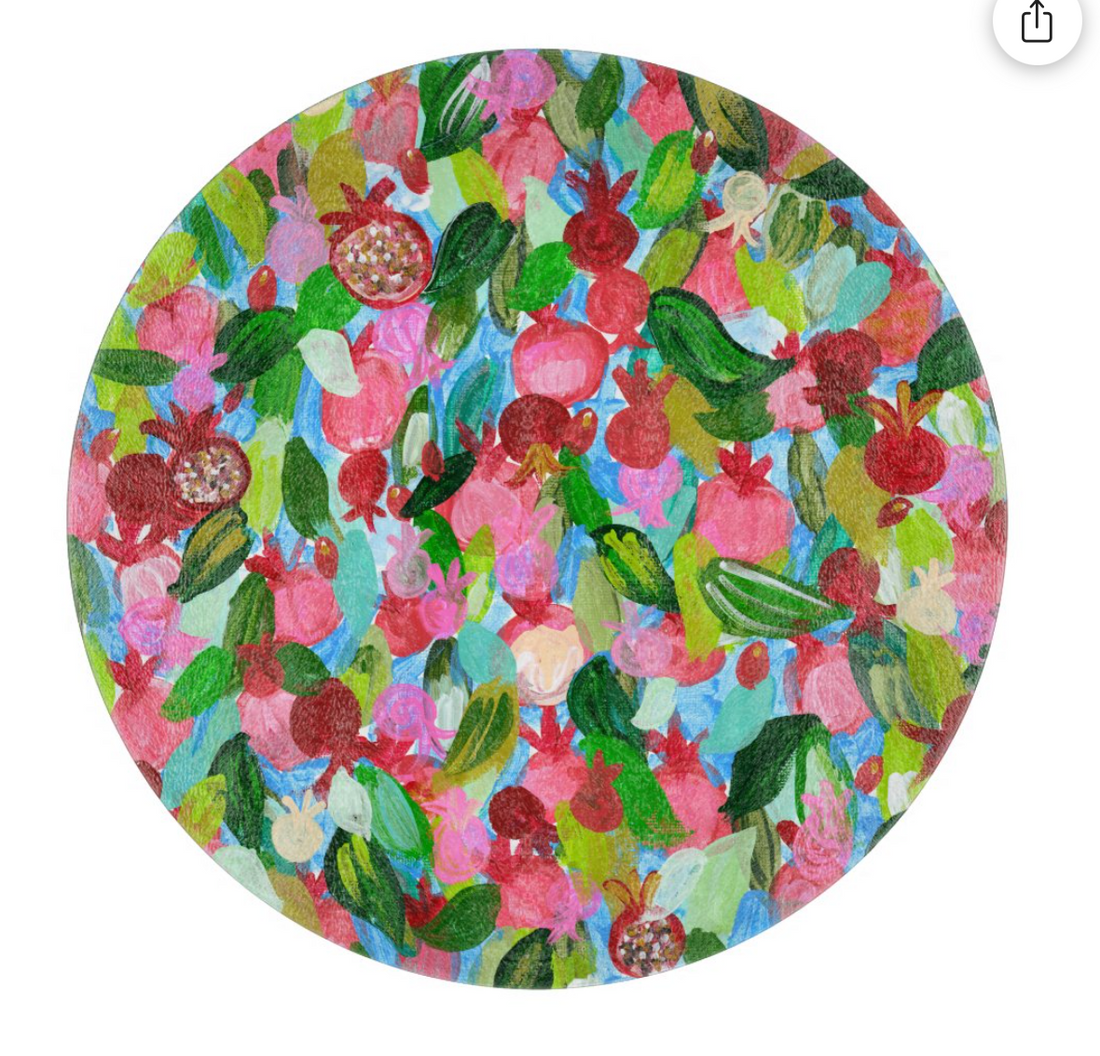 Red Pomegranates | Round Glass Challah Board
