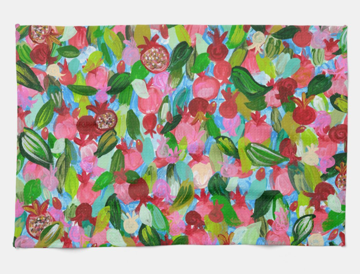 Red Pomegranates Kitchen Tea Towel