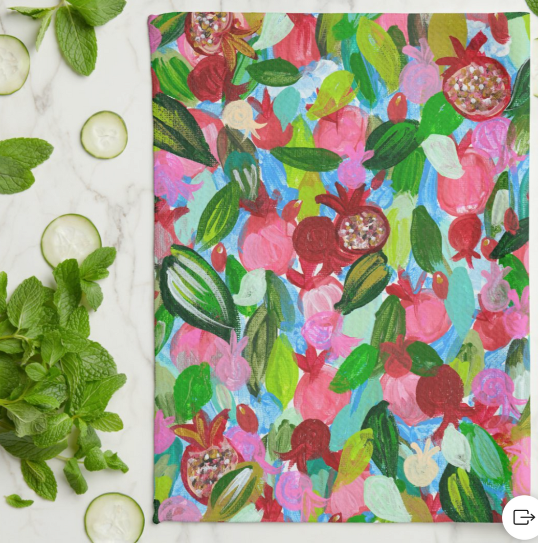 Red Pomegranates Kitchen Tea Towel