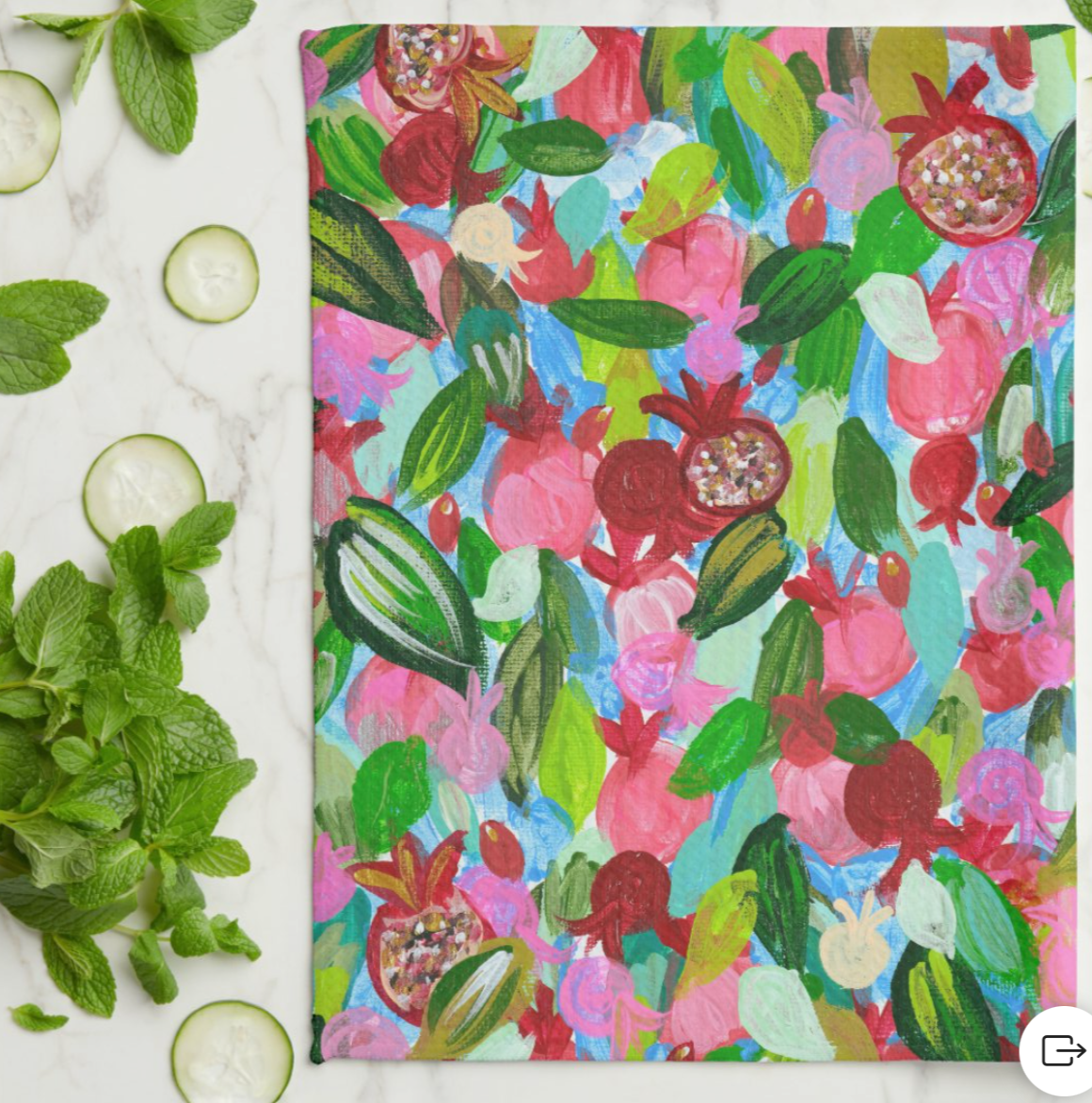 Red Pomegranates Kitchen Tea Towel
