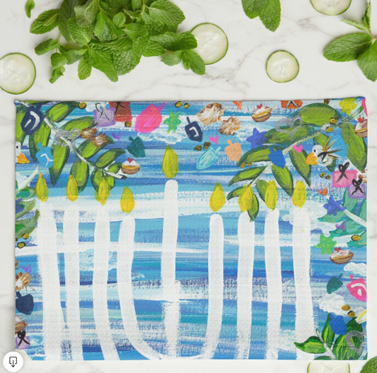 Hanukkah Garden Party Kitchen Tea Towel