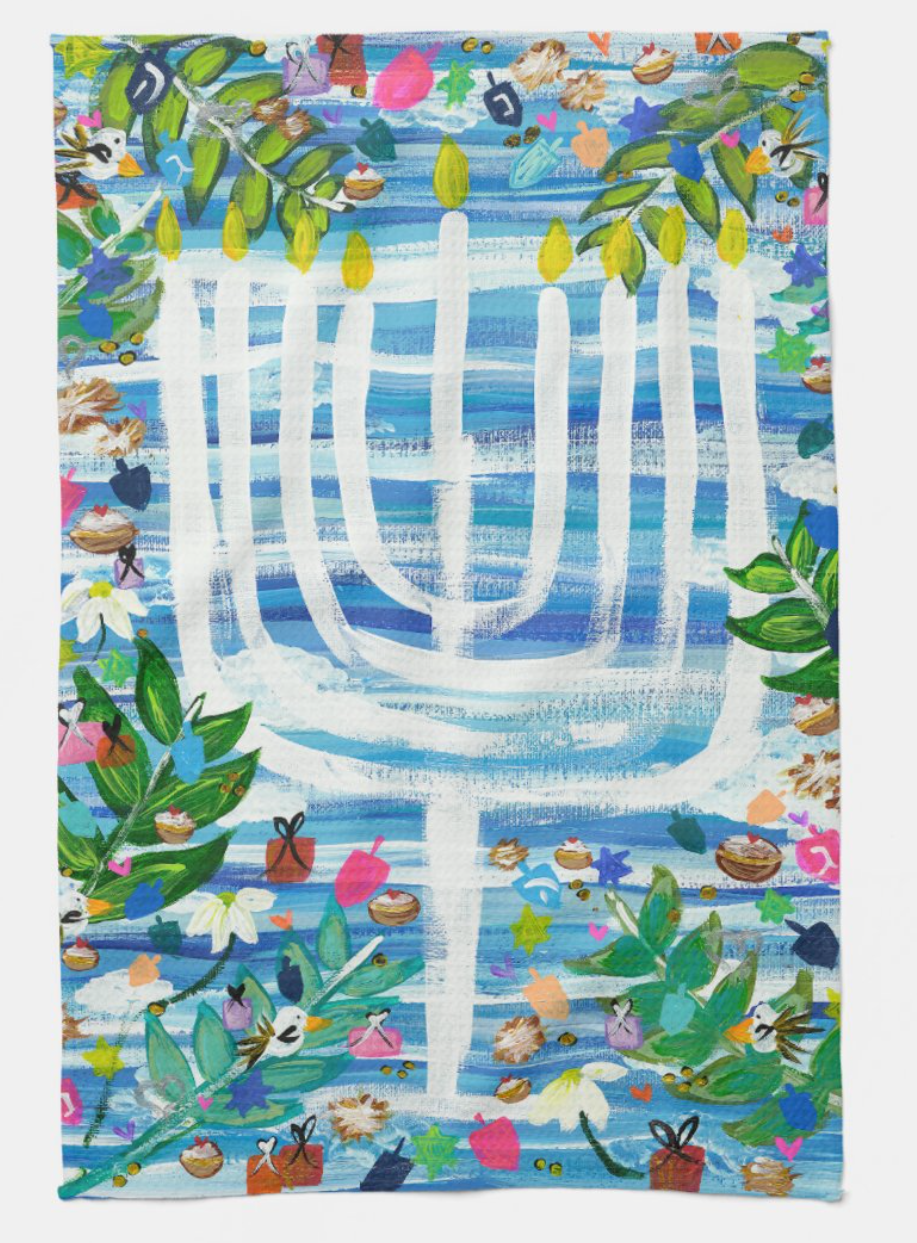 Hanukkah Garden Party Kitchen Tea Towel