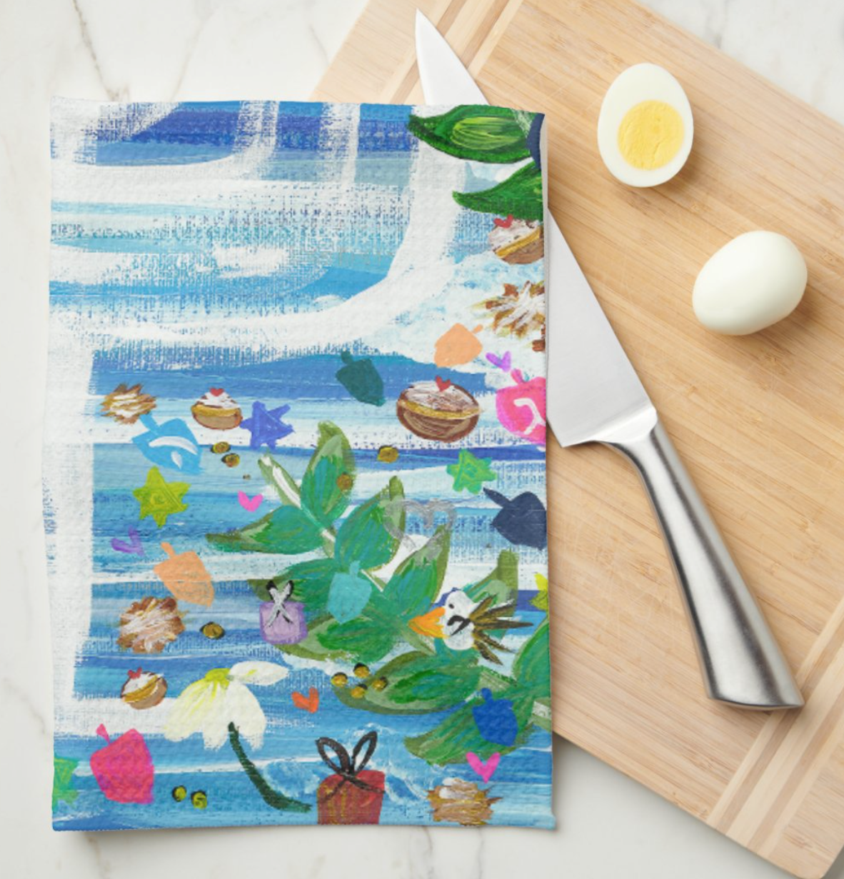 Hanukkah Garden Party Kitchen Tea Towel