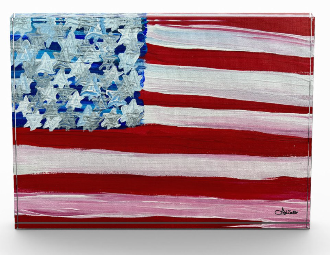 American Flag Jewish Stars Acrylic Art Block