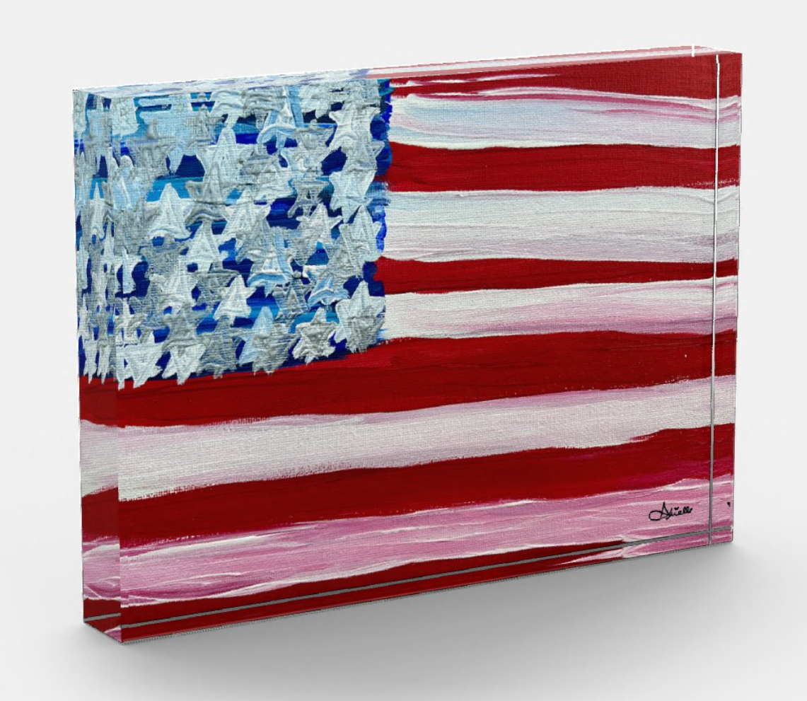 American Flag Jewish Stars Acrylic Art Block