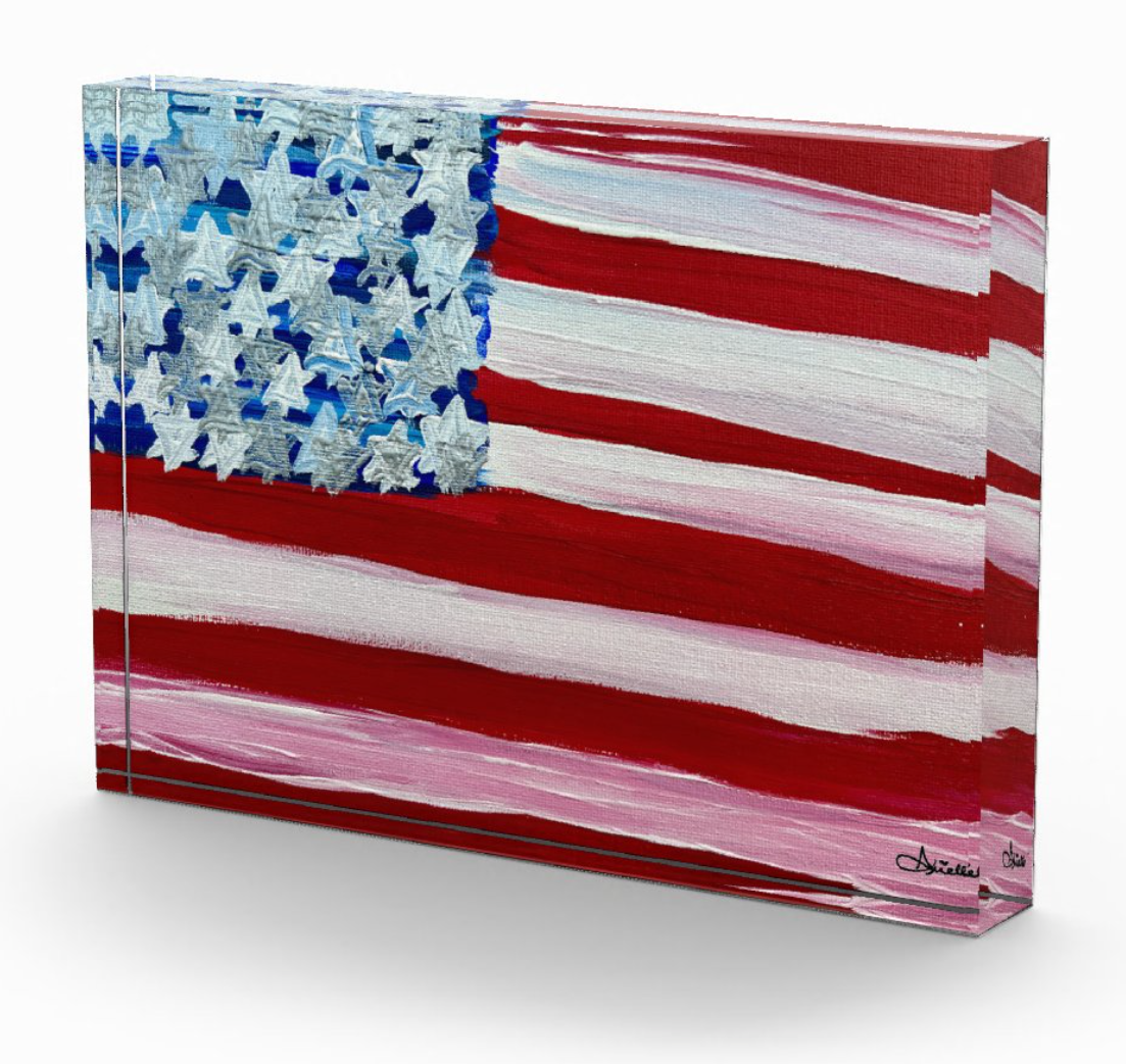 American Flag Jewish Stars Acrylic Art Block