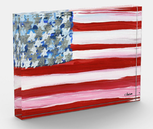 American Flag with Jewish Stars Acrylic Art Block