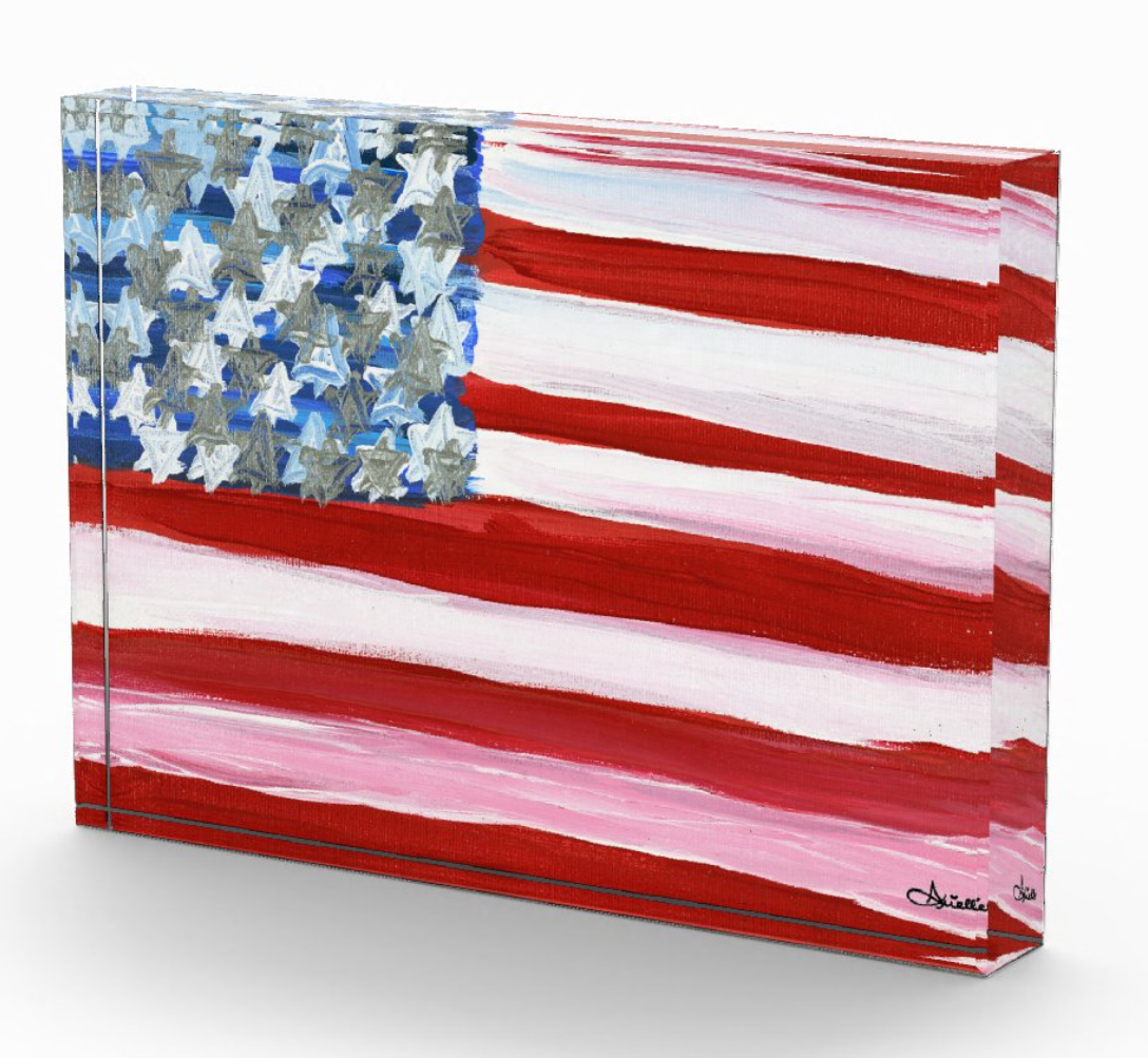 American Flag Jewish Stars Acrylic Art Block