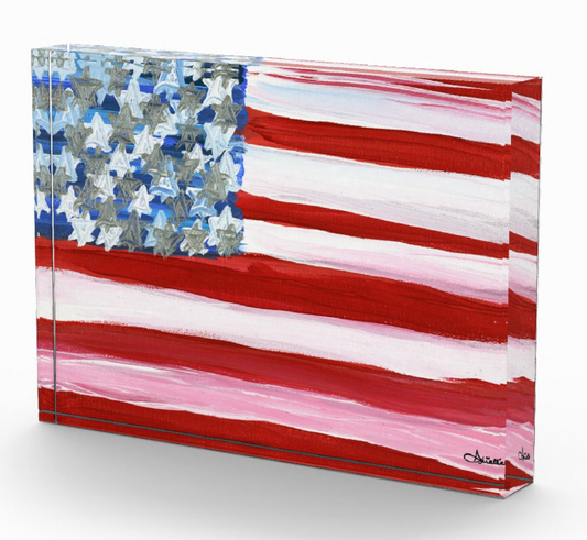 American Flag with Jewish Stars Acrylic Art Block