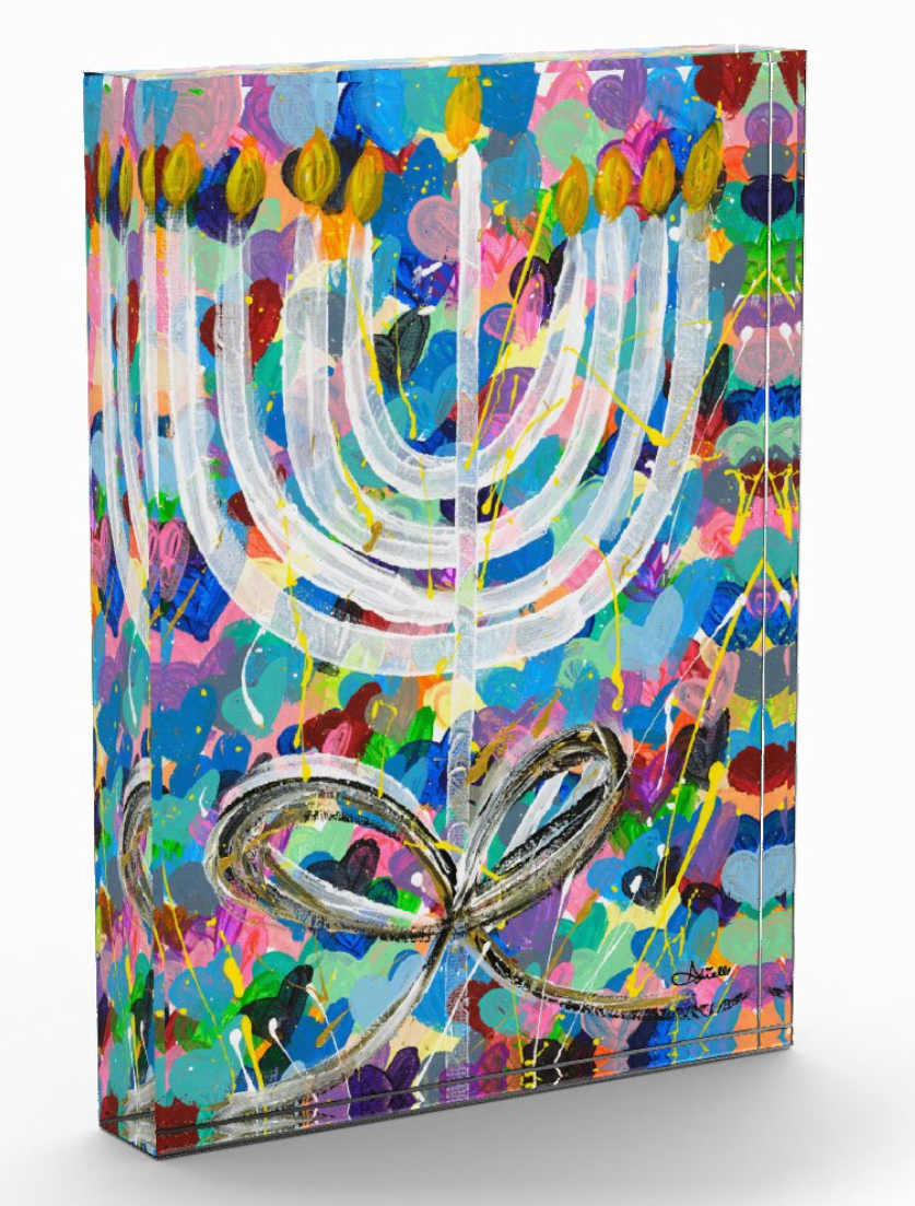 Menorah Bow Hanukkah Acrylic Art Block