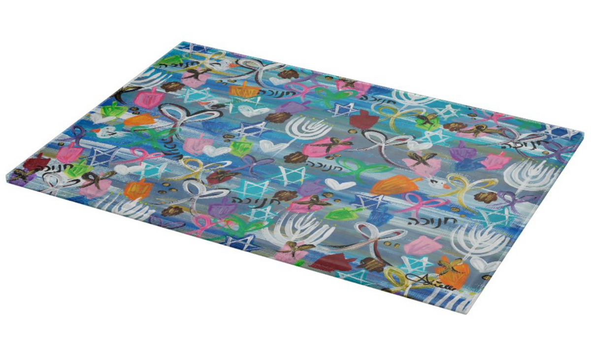 Hanukkah Bows Menorah Glass Drip Tray