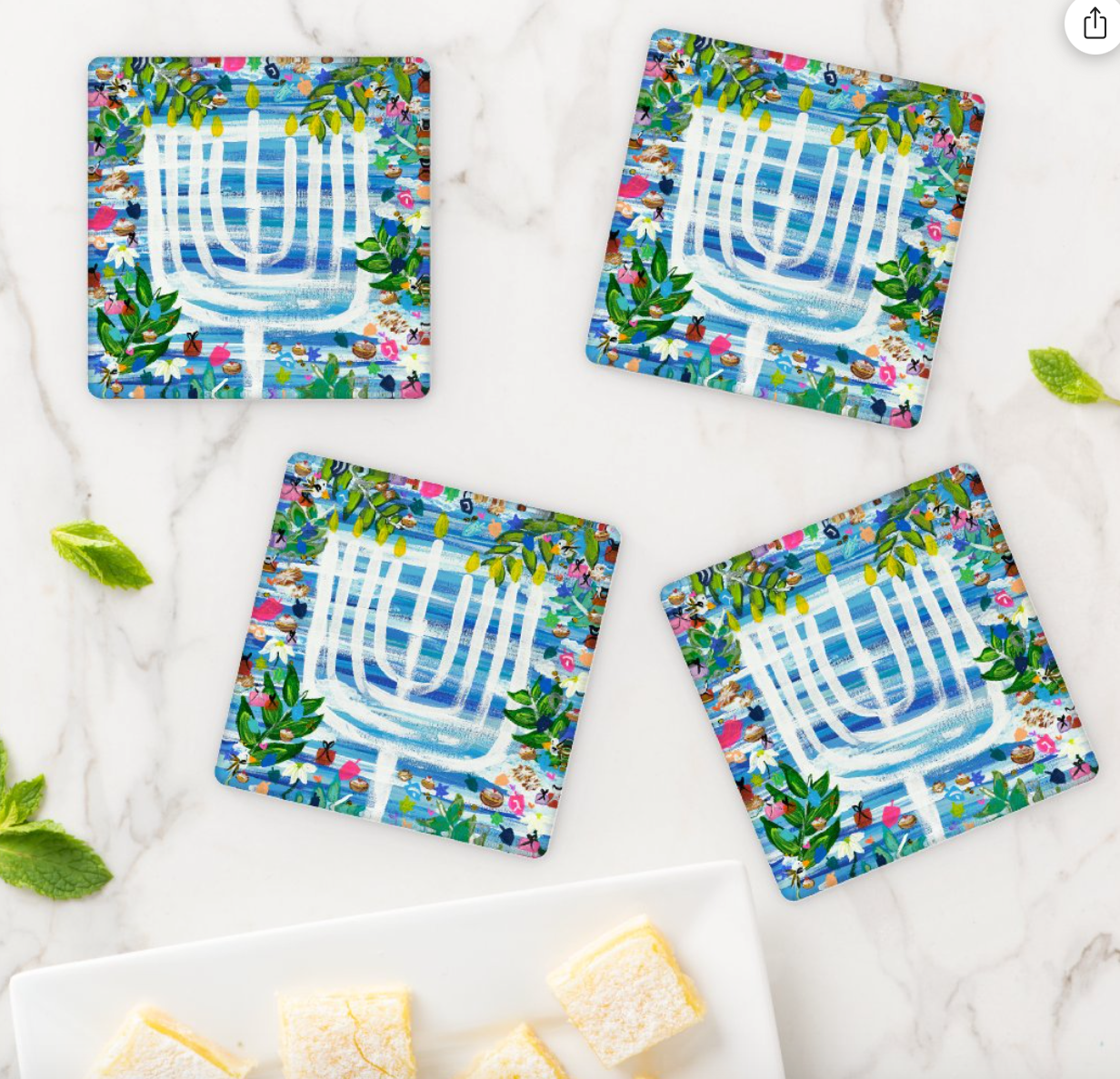 Hanukkah Garden Party Acrylic Coasters - Set of 4