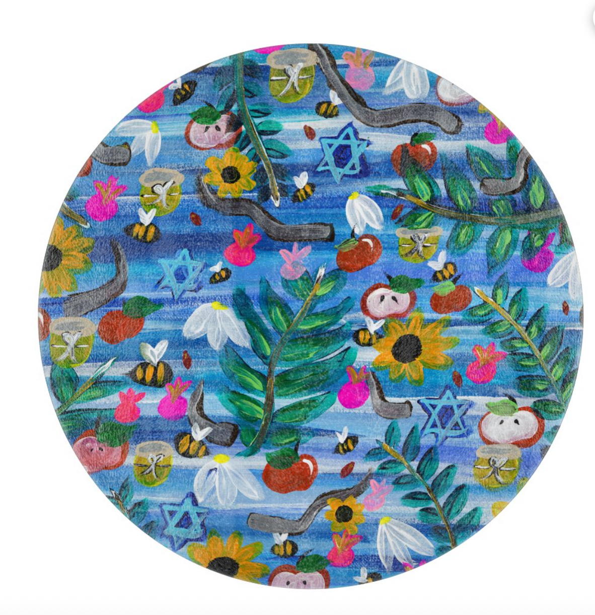 Rosh Hashanah Garden Party Round Glass Challah Tray