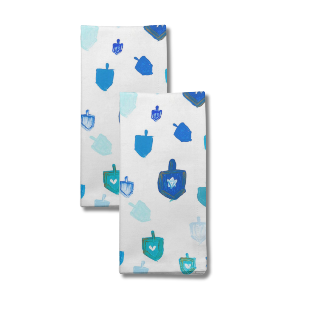Blue Dreidels Hanukkah Cloth Napkins
