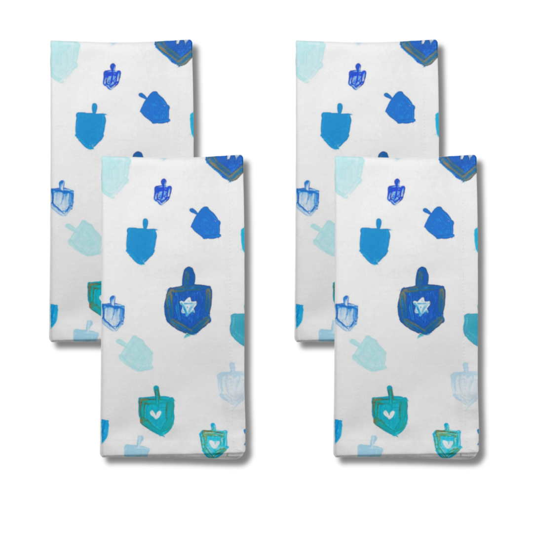 Blue Dreidels Hanukkah Cloth Napkins