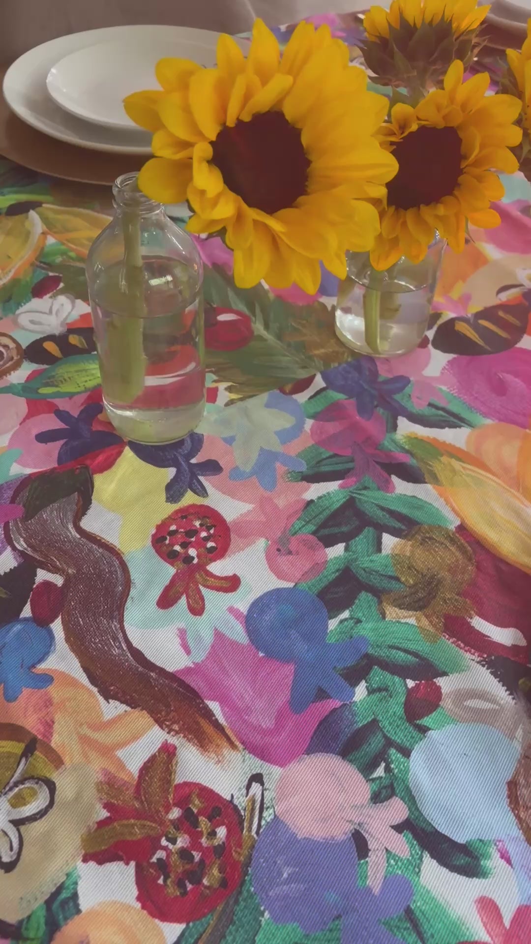 Colorful Rosh Hashanah table setting with original Jewish artwork