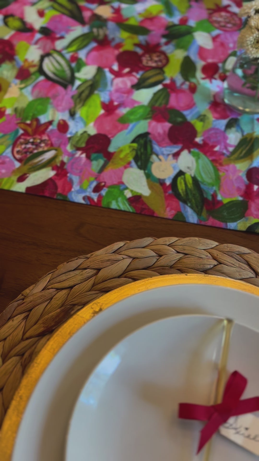 Red Pomegranates Rosh Hashanah Table Runner