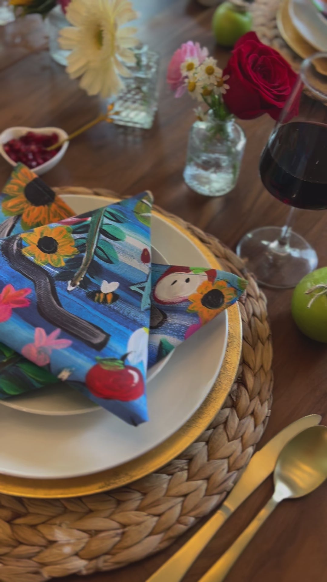 Rosh Hashanah Garden Party Cloth Napkins