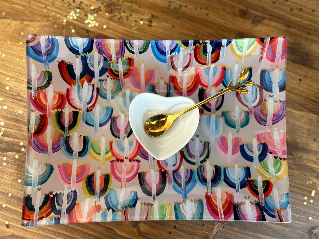 Rainbow Menorahs Hanukkah Dish Set