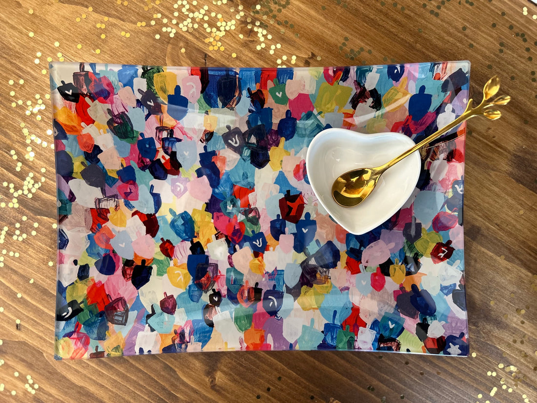 Rainbow Dreidels Hanukkah Dish Set