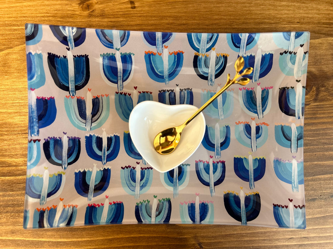 Blue Menorahs Hanukkah Dish Set