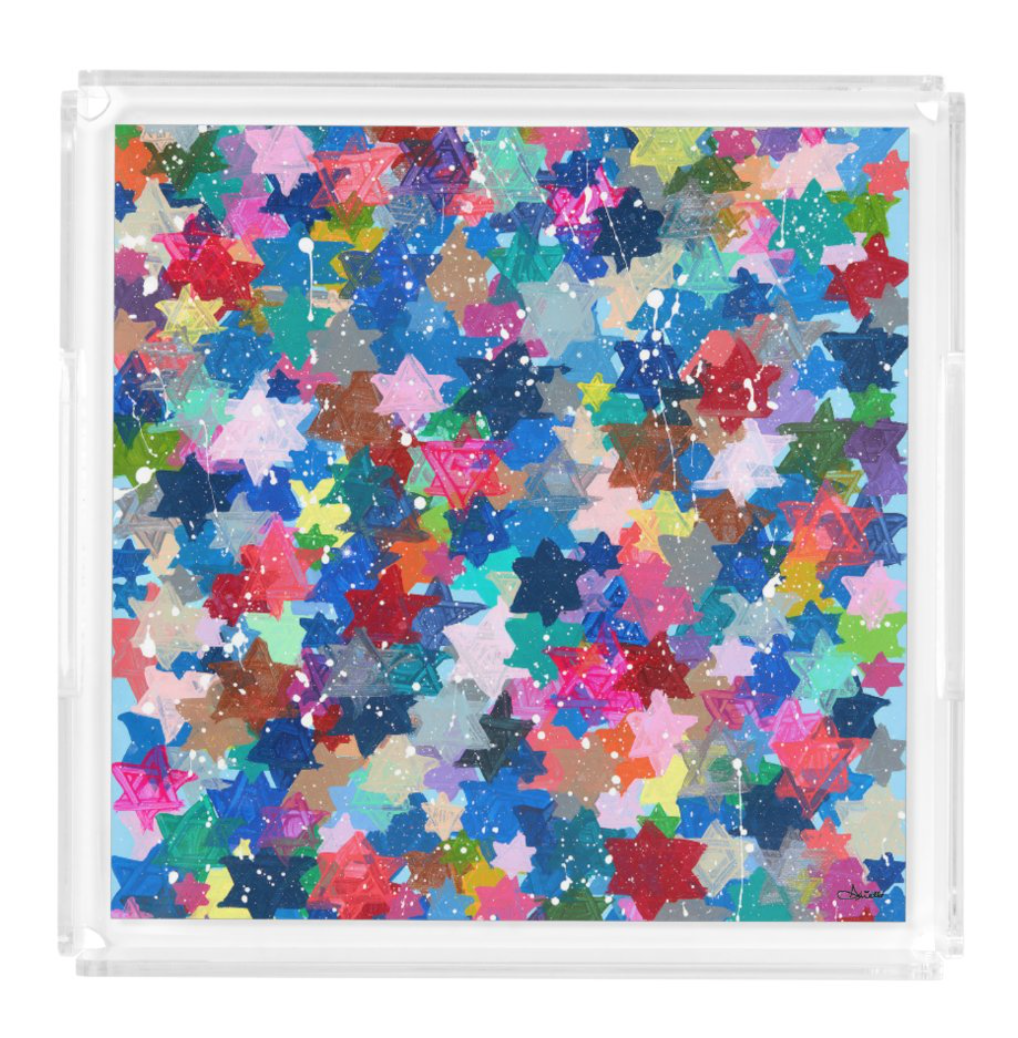 Jewish Stars Splatter Acrylic Tray - Square