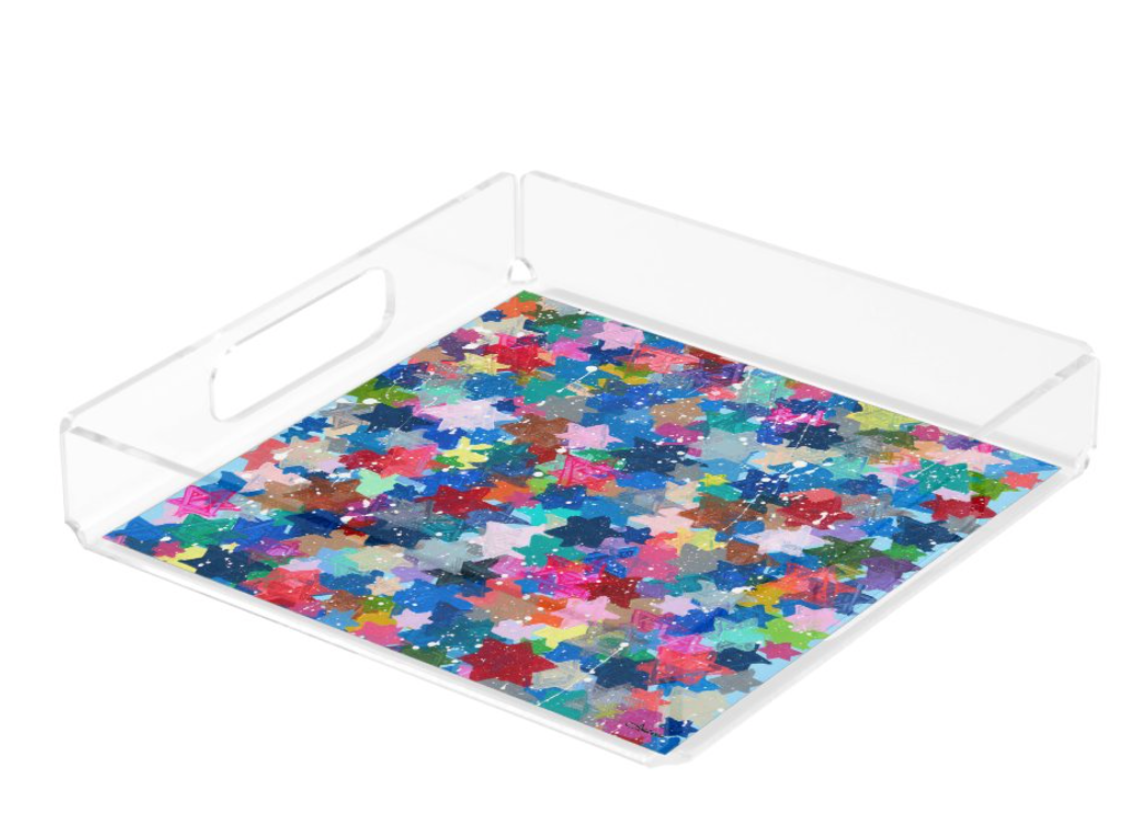 Jewish Stars Splatter Acrylic Tray - Square