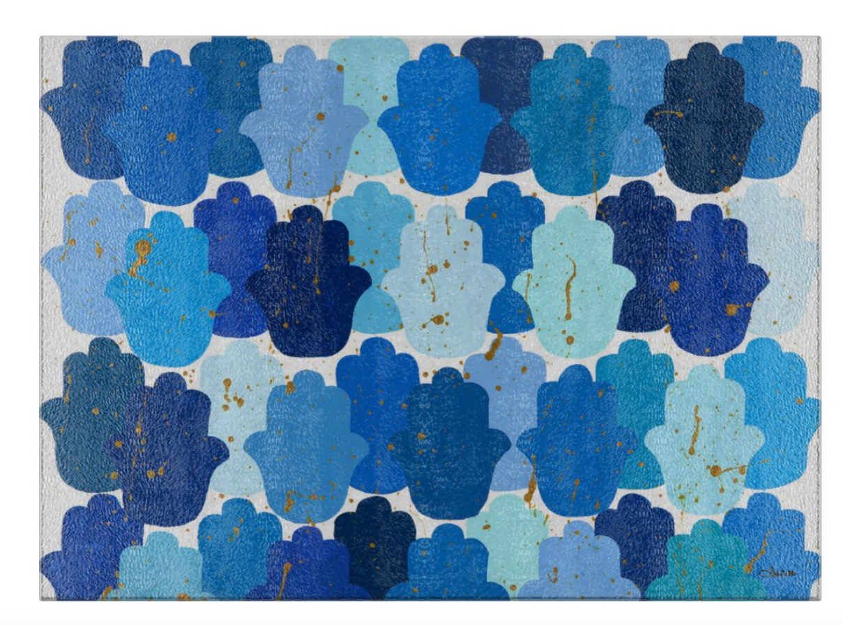 Blue Hamsas Glass Tray
