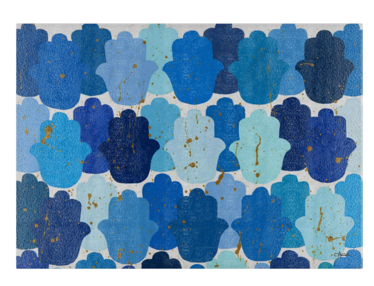 Blue Hamsas Glass Tray