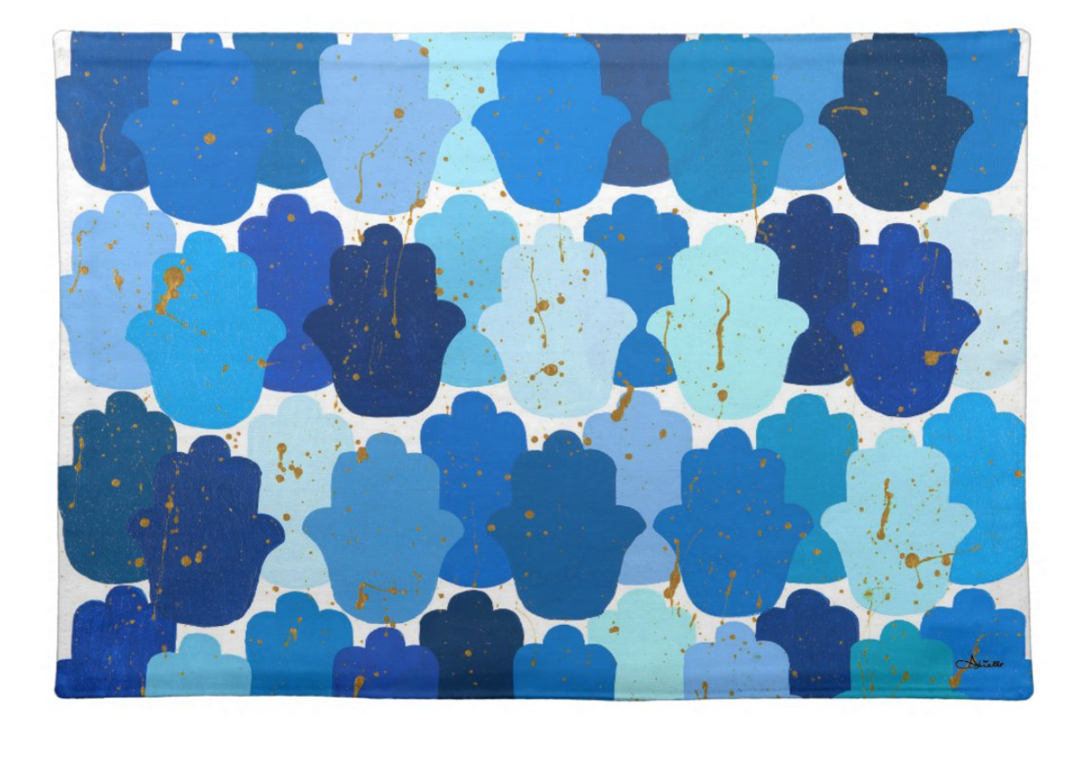 Shades of Blue Hamsas Challah Cover - Arielle Zorger Designs X Jewishly